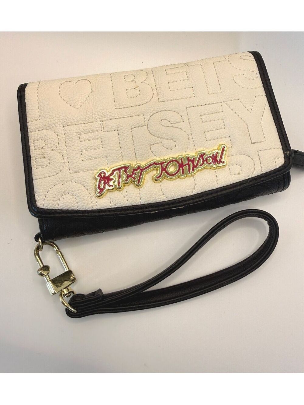 Betsey Johnson Embossed Black & White Wristlet Wallet
